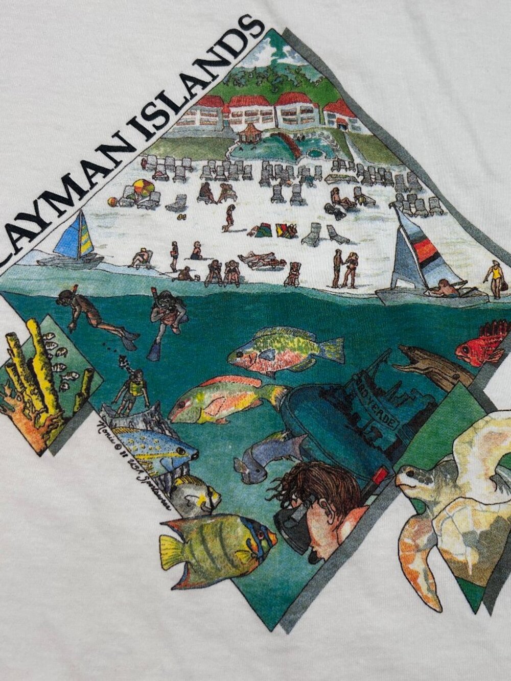 Vintage Cayman Islands Shirt Mens XXL White Anvil Caribbean Graphic Tee 90s 1988